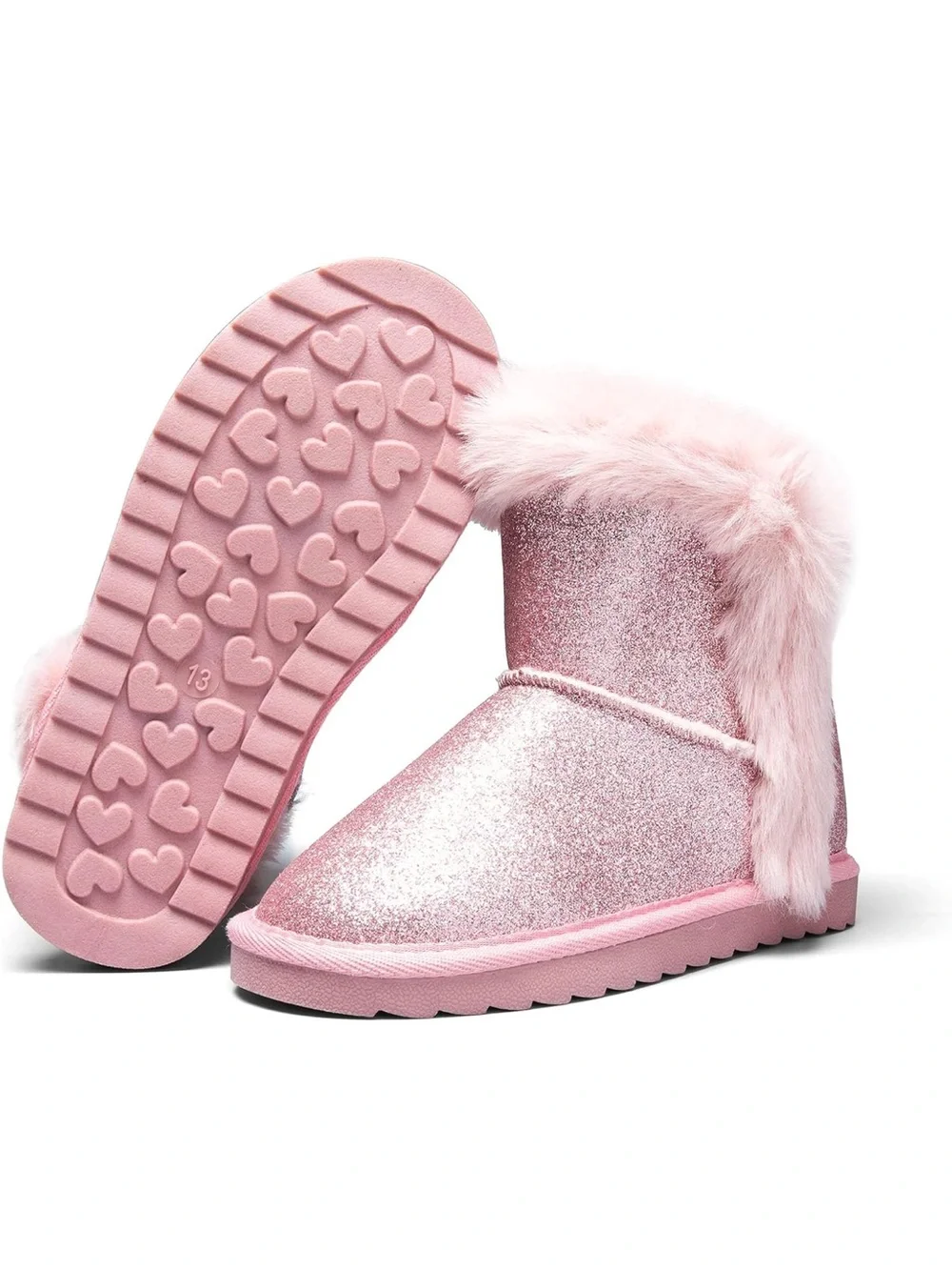 Kids Sparkle Pink Faux Fur Winter Boots